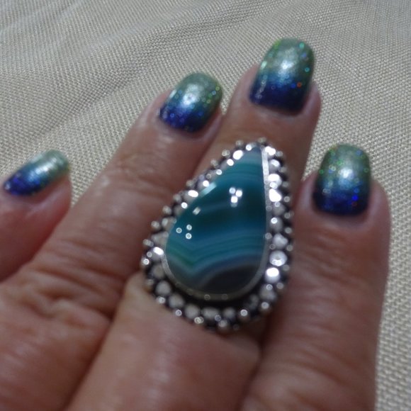 Beautiful "GREEN BOTSWANA AGATE" Handmade Sterling Ring Size 8.25 #789A - Picture 2 of 3